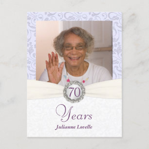 70th Birthday Invitation - Lavender Damask Sample Postcard