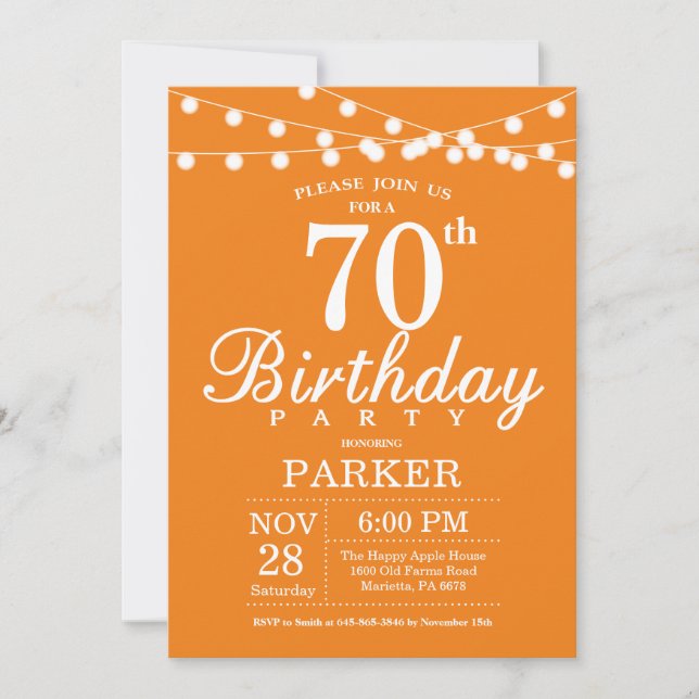 70th Birthday Invitation Orange (Front)