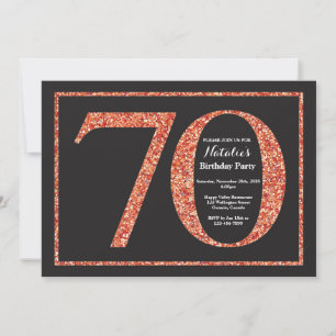70th Birthday Invitation Orange Glitter Chalkboard
