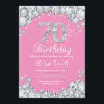70th Birthday Invitation Pink and Silver Diamond<br><div class="desc">70th Birthday Invitation. Pink and Silver Rhinestone Diamond. Elegant Birthday Bash invite. Adult Birthday. Women Birthday. Men Birthday. For further customisation,  please click the "Customise it" button and use our design tool to modify this template.</div>