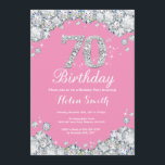 70th Birthday Invitation Pink and Silver Diamond<br><div class="desc">70th Birthday Invitation. Pink and Silver Rhinestone Diamond. Elegant Birthday Bash invite. Adult Birthday. Women Birthday. Men Birthday. For further customisation,  please click the "Customise it" button and use our design tool to modify this template.</div>