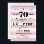 70th Birthday Invitation Pink and White Stripes<br><div class="desc">70th Birthday Invitation Pink and White Stripes Typography. Cheers to 70 years. Adult Birthday. Male Men or Women Birthday. Kids Boy or Girl Lady Teen Teenage Bday Invite. 13th 15th 16th 18th 20th 21st 30th 40th 50th 60th 70th 80th 90th 100th. Any Age. For further customisation, please click the "Customise...</div>