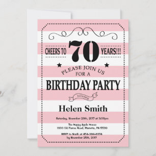 70th Birthday Invitation Pink and White Stripes
