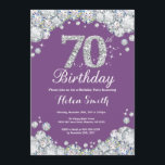 70th Birthday Invitation Purple and Silver Diamond<br><div class="desc">70th Birthday Invitation. Purple and Silver Rhinestone Diamond. Elegant Birthday Bash invite. Adult Birthday. Women Birthday. Men Birthday. For further customisation,  please click the "Customise it" button and use our design tool to modify this template.</div>