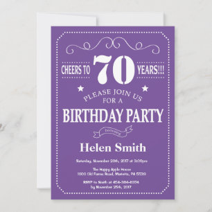 70th Birthday Invitation Purple and White