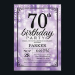 70th Birthday Invitation Purple Glitter<br><div class="desc">70th Birthday Invitation with Purple String Lights with Purple Glitter Background. Purple Birthday. Adult Birthday. Men or Women Bday Invite. 13th 15th 16th 18th 20th 21st 30th 40th 50th 60th 70th 80th 90th 100th, Any age. For further customisation, please click the "Customise it" button and use our design tool to...</div>