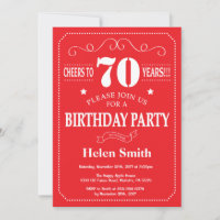 70th Birthday Invitation Red and White
