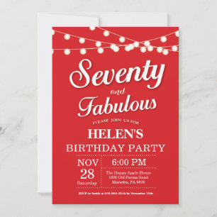70th Birthday Invitation Red Fabulous