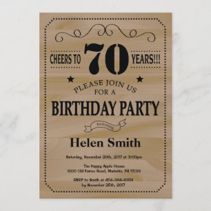 70th Birthday Invitation Rustic Wood