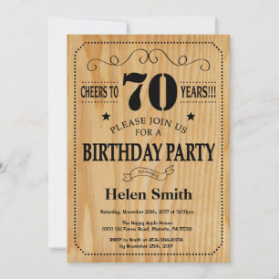 70th Birthday Invitation Rustic Wood