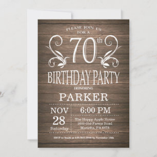70th Birthday Invitation Rustic Wood Floral