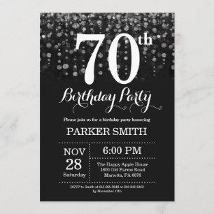 70th Birthday Invitation Silver Glitter