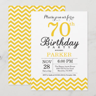 70th Birthday Invitation Yellow Chevron