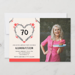 70th birthday invitations for her Floral Heart