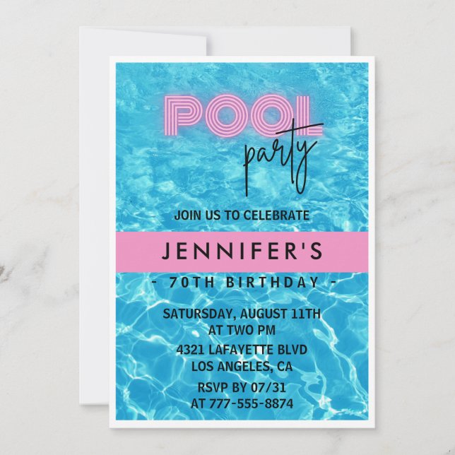 70th birthday invitations Pool Party Summer (Front)