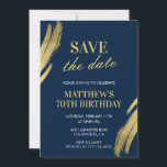 70th birthday invitations Save the date Navy Gold<br><div class="desc">Elegant 70th birthday invitations Save the date Navy Gold chic</div>