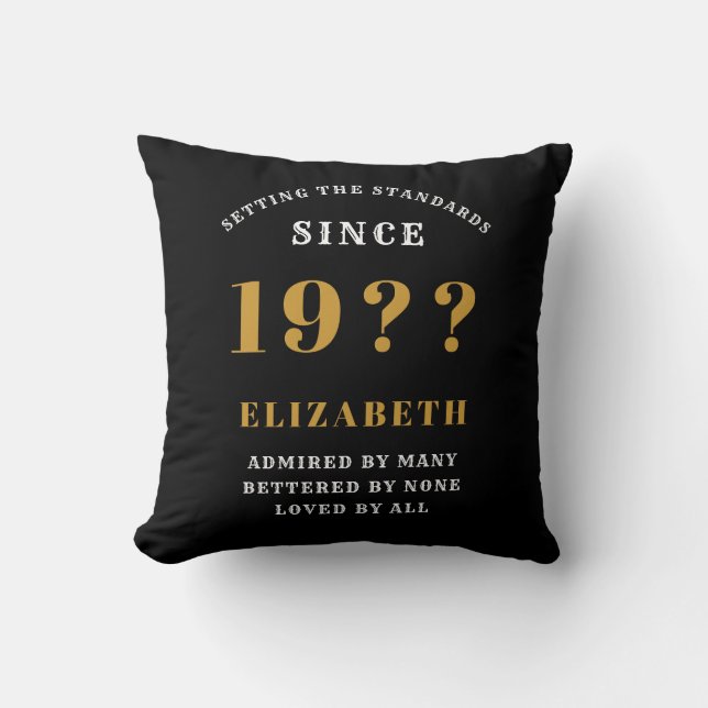 70th Birthday Loved Add Your Name Year Black Gold Cushion (Front)