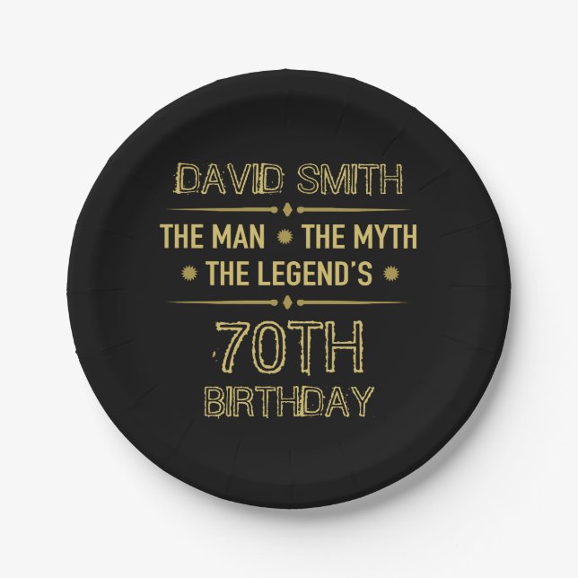 70th Birthday Man Myth Legend Paper Plate (Front)