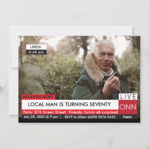 70th Birthday Men's 🎉 Funny TV News Fake Media Invitation