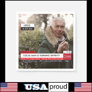 70th Birthday Men's 🎉 Funny TV News Fake Media Napkin