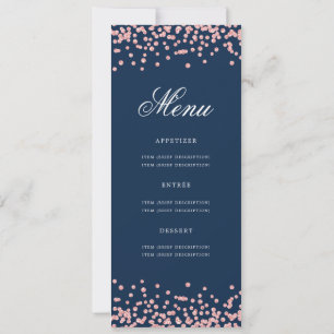 70th Birthday Menu Rose Gold Confetti Navy Blue Invitation