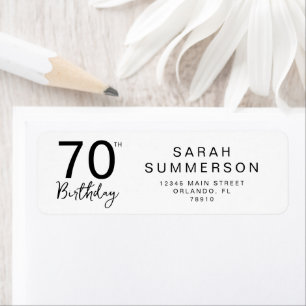 70th Birthday Minimal Black White Script Address Return Address Label