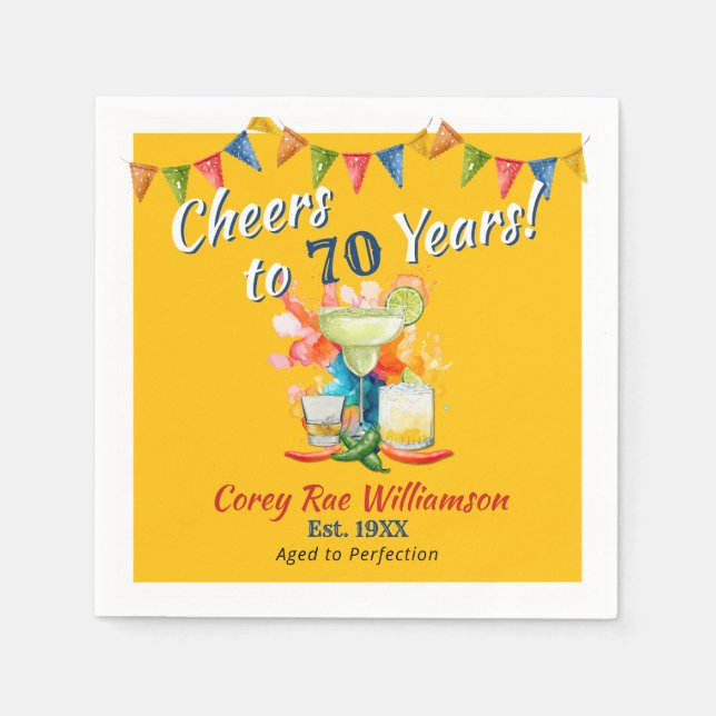 70th Birthday Modern Fiesta Cheers to 70 Years  Napkin (Front)