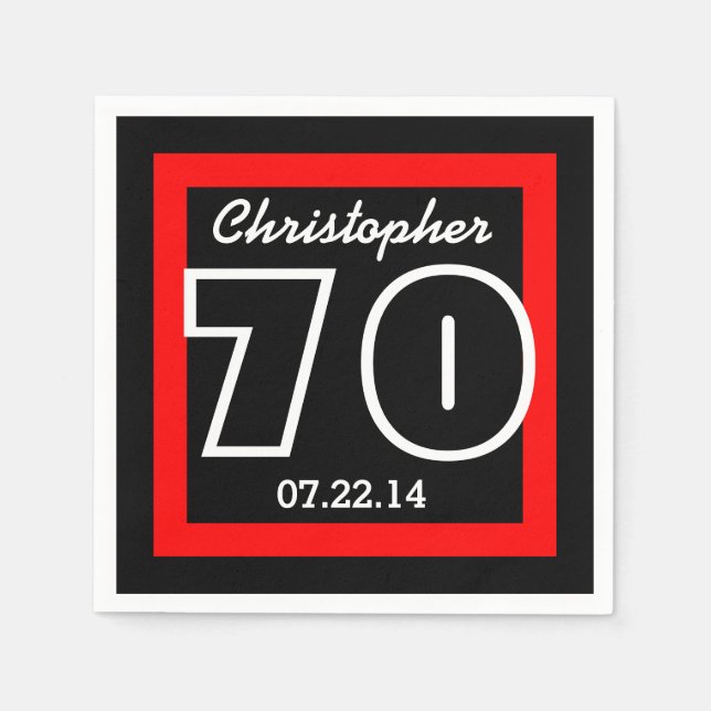 70th Birthday Modern Geometric Square Frame Napkin (Front)