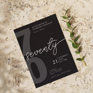 70th Birthday Modern Minimalist Black Grey  Invitation