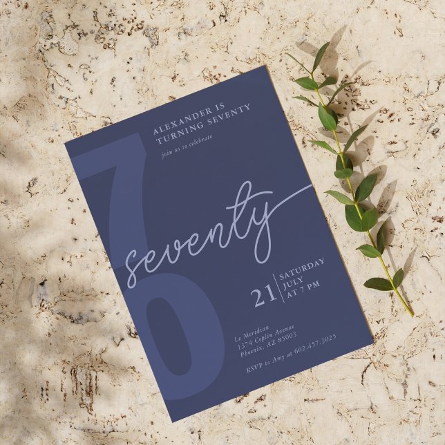 70th Birthday Modern Minimalist Navy  Invitation (Creator Uploaded)