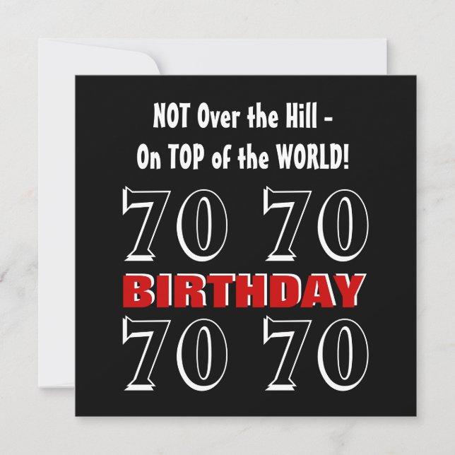 70th Birthday Modern Red Silver Black Funny W1029 Card (Front)