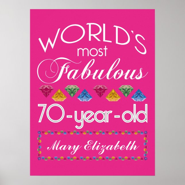 70th Birthday Most Fabulous Colourful Gems Pink Poster (Front)