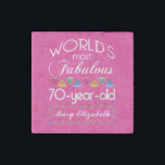 70th Birthday Most Fabulous Colourful Gems Pink Stone Magnet<br><div class="desc">Celebrate the milestone birthday of your favourite senior citizen with this fun gift reminding them of how fabulous they are. White and grey lettering on deep pink background. Colourful diamond-cut gems in rainbow tones serve as accent. Customise with names, initials or other text. This series is in increments of 5...</div>