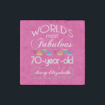 70th Birthday Most Fabulous Colourful Gems Pink Stone Magnet<br><div class="desc">Celebrate the milestone birthday of your favourite senior citizen with this fun gift reminding them of how fabulous they are. White and grey lettering on deep pink background. Colourful diamond-cut gems in rainbow tones serve as accent. Customise with names, initials or other text. This series is in increments of 5...</div>