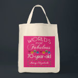 70th Birthday Most Fabulous Colourful Gems Pink Tote Bag<br><div class="desc">Celebrate the milestone birthday of your favourite senior citizen with this fun gift reminding them of how fabulous they are. White and grey lettering on deep pink background. Colourful diamond-cut gems in rainbow tones serve as accent. Customise with names, initials or other text. This series is in increments of 5...</div>