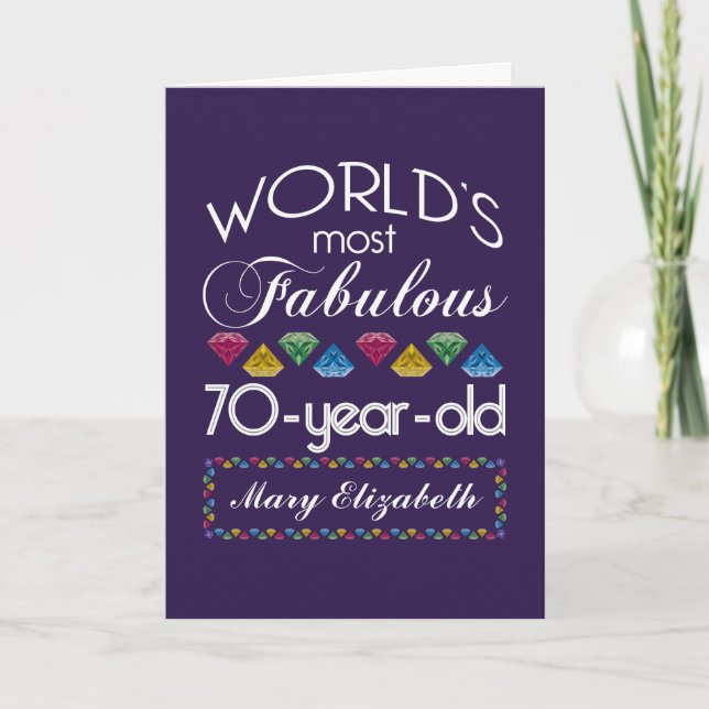 70th Birthday Most Fabulous Colourful Gems Purple Card (Front)