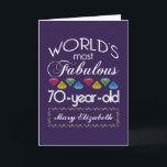 70th Birthday Most Fabulous Colourful Gems Purple Card<br><div class="desc">Celebrate the milestone birthday of your favourite senior citizen with this fun gift reminding them of how fabulous they are. White and grey lettering on deep purple background. Colourful diamonds in rainbow tones serve as accent. Customise with names, initials or other text. This series is in increments of 5 years...</div>