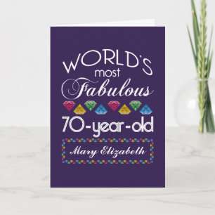 70th Birthday Most Fabulous Colourful Gems Purple Card