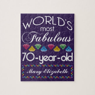 70th Birthday Most Fabulous Colourful Gems Purple Jigsaw Puzzle