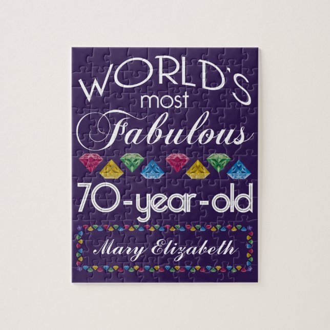 70th Birthday Most Fabulous Colourful Gems Purple Jigsaw Puzzle (Vertical)