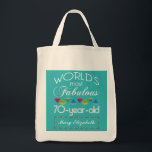 70th Birthday Most Fabulous Colourful Gems Tote Bag<br><div class="desc">Celebrate the milestone birthday of your favourite senior citizen with this fun gift reminding them of how fabulous they are. White and grey lettering on deep turquoise background. Colourful diamond-cut gems in rainbow tones serve as accent. Customise with names, initials or other text. This series is in increments of 5...</div>