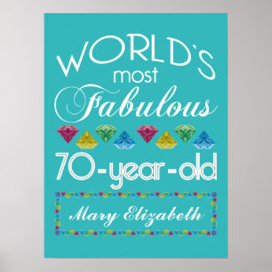 70th Birthday Most Fabulous Colourful Gems Turquoi Poster