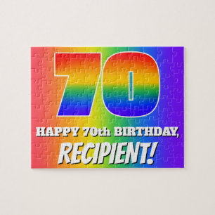 70th Birthday — Multicolored Rainbow Pattern “70” Jigsaw Puzzle