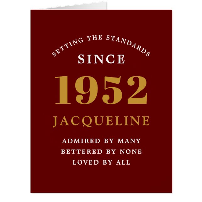 70th Birthday Name 1952 Red Gold Elegant Card  (Front)