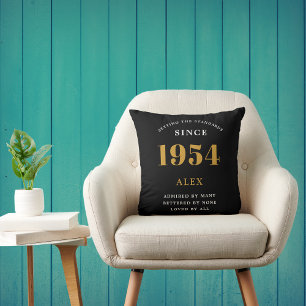 70th Birthday Name 1954 Black Gold Elegant Chic Cushion