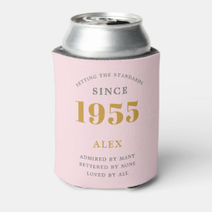 70th Birthday Name 1955 Pink Grey Elegant Chic Can Cooler