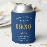 70th Birthday Name 1956 Blue Gold Elegant Chic Can Cooler<br><div class="desc">Luxurious 70th Birthday Blue and Gold Can Cooler: The perfect party companion. Our high-quality 70th Birthday Can Cooler is made to help you toast to the big milestone in style. Crafted in sleek blue and accented with gold, it brings a touch of luxury to your celebration. Not just a pretty...</div>