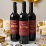 70th Birthday Name 1956 Red Gold Elegant Chic Wine Label<br><div class="desc">1956 Vintage 70th Birthday Red & Gold Elegant Wine Label. Celebrate your milestone with our exclusive 1956 Vintage 70th birthday wine label. The meticulously designed label with stunning black and gold hues effortlessly enhances the visual appeal of your favourite wine. The year 1956, prominently featured on the label, adds a...</div>