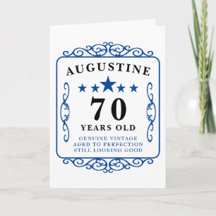 70th Birthday Name Blue Vintage Manly Elegant Card