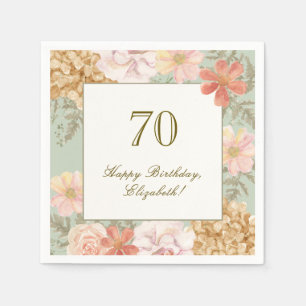 70th Birthday Napkin Autumn Color Floral Sage